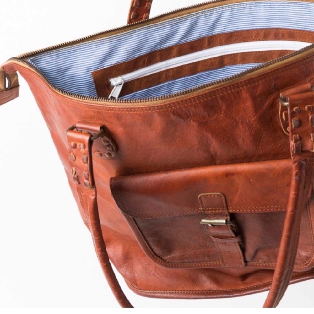 Noonday Collection Rustic Leather Tote Bag Brown Large